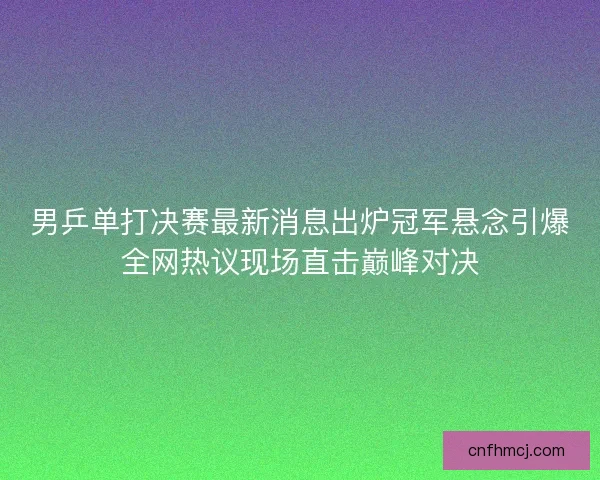 男乒单打决赛最新消息出炉冠军悬念引爆全网热议现场直击巅峰对决